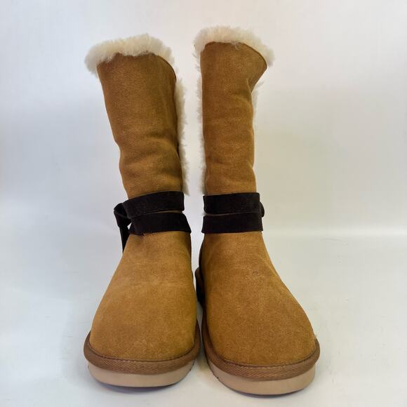 UGG Koolaburra Rozalia Tall Boots Tan Brown Size 8 Fur Lined Brown Bow - Picture 9 of 9
